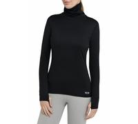 TCA Women's Warm Up Long Sleeve Training Workout Funnel Neck Thermal Running Top with Thumbholes - Black Rock, S