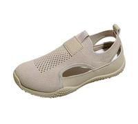 Womens Running Trainers Ladies Running Shoes Summer New Korean Version of The Hundred Mesh Breathable Hollow Leisure Small White Shoes Flat Bottom Plate Women's Shoe Beige 4