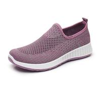 Women's Running Trainers, No Lace, Summer Mesh Breathable Walking Shoes, Slip On Round Toe, Low Cup, Thick Sole, Soft, Lightweight Trainers for City Daily Casual Sport, 01 Lilac, 4 UK