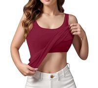 Womens Running Vest Top Bra Tank Tops for Women UK Sleevless Padded Scoop Neck Wider Straps Solid Color Plus Size Casual Lightweight Shirts Non Wired Breathable Thin for Daily Life Sleep Wear Wine L