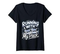 Women's Running with My Pack Wolf Wolves V-Neck T-Shirt