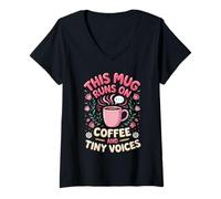 Women's Runs on Coffee and Tiny Voices Elementary V-Neck T-Shirt