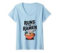 Womens Runs on Ramen Funny Foodie Lover for Ramen Fans V-Neck T-Shirt