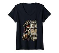 Women's Runs on Rum Bad Decisions and sea air V-Neck T-Shirt