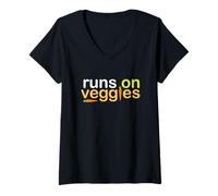 Womens Runs on Veggies - Vegetarian Vegan Animal Lover Cruelty Free V-Neck T-Shirt