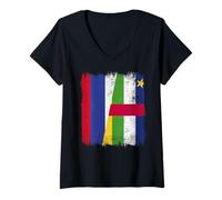 Womens Russia Central African Republic Half Flag Russian CAR Roots V-Neck T-Shirt
