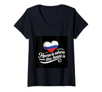 Womens Russia flag in the heart vintage style V-Neck T-Shirt