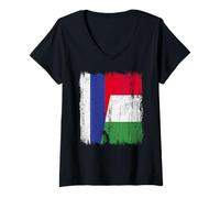 Womens Russia Italy Half Flag Proud Russian Italian Pride V-Neck T-Shirt
