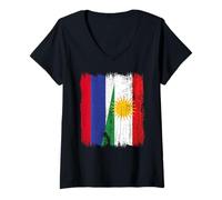 Womens Russia Kurdistan Half Flag Russian Kurdish Heritage Jersey V-Neck T-Shirt