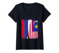Womens Russia Malaysia Half Flag Russian Malaysian Heritage Jersey V-Neck T-Shirt