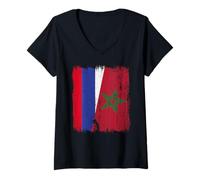 Womens Russia Morocco Half Flag Russian Moroccan Heritage Jersey V-Neck T-Shirt