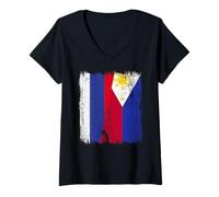 Womens Russia Philippines Half Flag Russian Filipino Jersey V-Neck T-Shirt