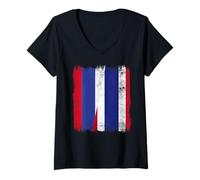 Womens Russia Thailand Half Flag Russian Thai Roots V-Neck T-Shirt