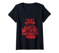 Women's Russia USSR Soviet Union CCCP Retro Vintage V-Neck T-Shirt