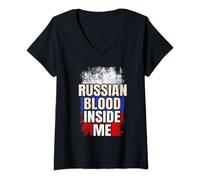 Womens Russian Blood Inside Me Russia Flag V-Neck T-Shirt