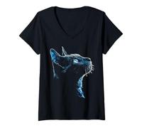 Womens Russian-Blue Blue Eyes Cat Lover Drawing Motif V-Neck T-Shirt