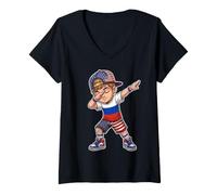 Women's Russian Boy Pride Russia US Flag for Boys Kids V-Neck T-Shirt