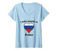 Womens Russian Flag Heart I Have People in Russia V-Neck T-Shirt