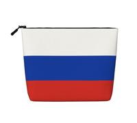 Womens Russian Flag Printed Faux Linen Cosmetic Bag Large Capacity Toiletry Bag Daily Essential