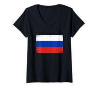 Womens Russian Flag Russia V-Neck T-Shirt