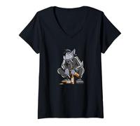 Womens Russian Gopnik Russian Squat Nu Pogodi Wolf Russian V-Neck T-Shirt