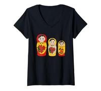 Womens Russian Matryoshka Nesting Dolls Vintage Folk Art Gift V-Neck T-Shirt