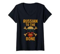Womens Russian To The Bone - Russia Pride V-Neck T-Shirt