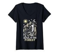 Womens Rustic Boho Wolf Soul of The Forest Nature Design V-Neck T-Shirt