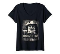Women's Rustic Fox Cowboy Animal with Iced Coffee Rodeo Western V-Neck T-Shirt