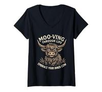 Womens Rustic Highland Cow Folk Art Funny Farm Scottish Heritage V-Neck T-Shirt
