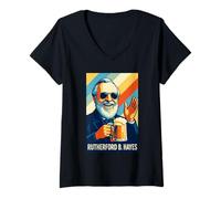 Womens Rutherford B. Hayes Portrait V-Neck T-Shirt