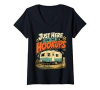 Women's RV Hookups Just Here for The Hookups Camping Humor V-Neck T-Shirt