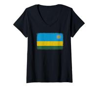 Womens Rwanda Flag Graphic For Men Women Kids V-Neck T-Shirt