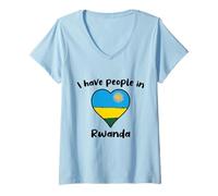 Womens Rwandan Flag Heart I Have People in Rwanda V-Neck T-Shirt