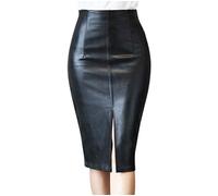 Women's s Long Pencil Work Skirt Leather Skirts for UK Plus Size Lack Knee Length Skirts Leather Pencilskirt Midipencil Skirt Zippered Leatherskirt Fashion Clothes Black