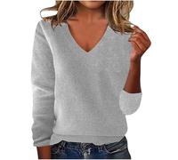 Women's s Sweatshirt Knitting Cotton Tops Long Sleeve V Neck Sweaters Casual Loose Pullover Solid Color Blouse Ladies Elegant Soft Comfy Shirts Tops UK Size 8 10 12
