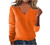 Women's s Sweatshirt Knitting Cotton Tops Long Sleeve V Neck Sweaters Casual Loose Pullover Solid Color Blouse Ladies Elegant Soft Comfy Shirts Tops UK Size 8 10 12