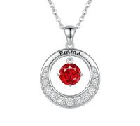 Women's S925 Silver Birthstone Name Necklace， Customizable Necklace Featuring Birthstones for January-December, Personalized Name/Color and Material Options, Women's Valentine's Day Gift(White Gold)