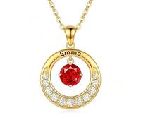 Women's S925 Silver Birthstone Name Necklace， Customizable Necklace Featuring Birthstones for January-December, Personalized Name/Color and Material Options, Women's Valentine's Day Gift(Yellow Gold)