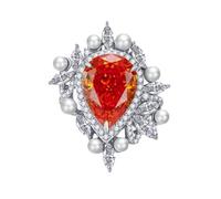 Women's S925 Sterling Silver Rings 11 * 15mm Luxurious Orange High-carbon Diamond Drop-shaped Inlaid Pearl