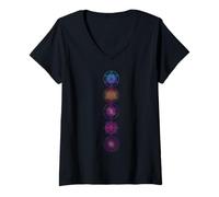 Women's Sacred Geometry Colorful Gradient Mandala Symbol Pattern V-Neck T-Shirt