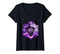 Women's Sacred Geometry Hexagon Dimensional Matrix Geometric Pattern V-Neck T-Shirt