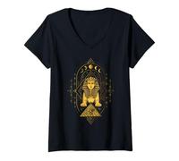 Womens Sacred Geometry Sphinx Pyramid Horus Eye Ancient Egypt V-Neck T-Shirt
