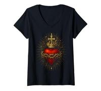 Womens Sacred Heart of Jesus Catholic Christian Church Faith V-Neck T-Shirt