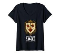 Womens Sacred Immaculate and Most Chaste Heart Jesus Mary Joseph V-Neck T-Shirt