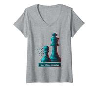 Womens Sacrifice Accepted Chess King Pawn Glitch Art Chess Player V-Neck T-Shirt