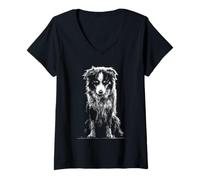 Women's Sad Australian Shepherd Meme Emotional Aussie Dog Sketch Art V-Neck T-Shirt