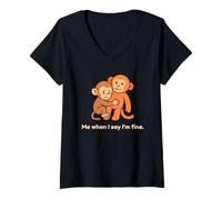 Women's Sad Baby Monkey Punch Me When I Say I'm Fine V-Neck T-Shirt