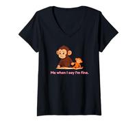 Women's Sad Baby Monkey Punch Me When I Say I'm Fine V-Neck T-Shirt