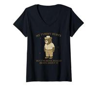 Womens Sad Bear Cartoon - My Tummy Hurts But I’m Being Really Brave V-Neck T-Shirt